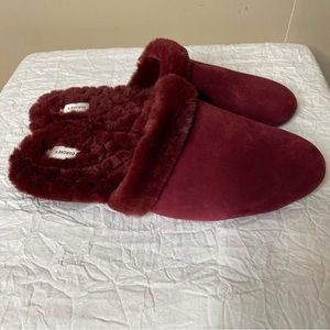 Birdies The Songbird merlot faux fur slides slippers